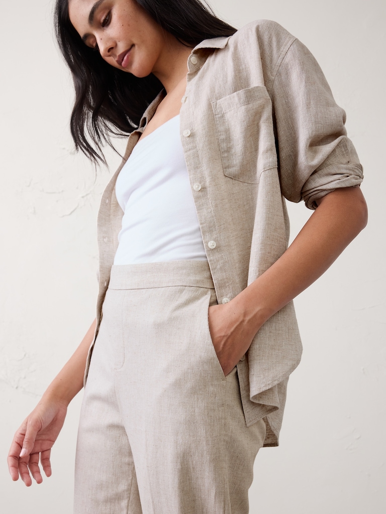 Tapered High-Rise Linen-Blend Pant