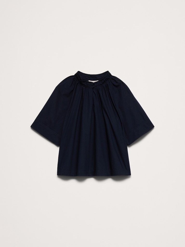 Cotton Poplin Split-Neck Top