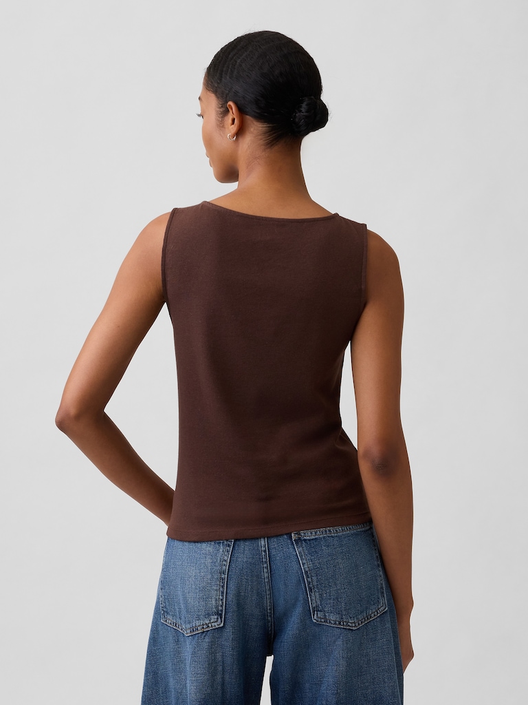 Modern Ribbed Asymmetrical Button-Side Top