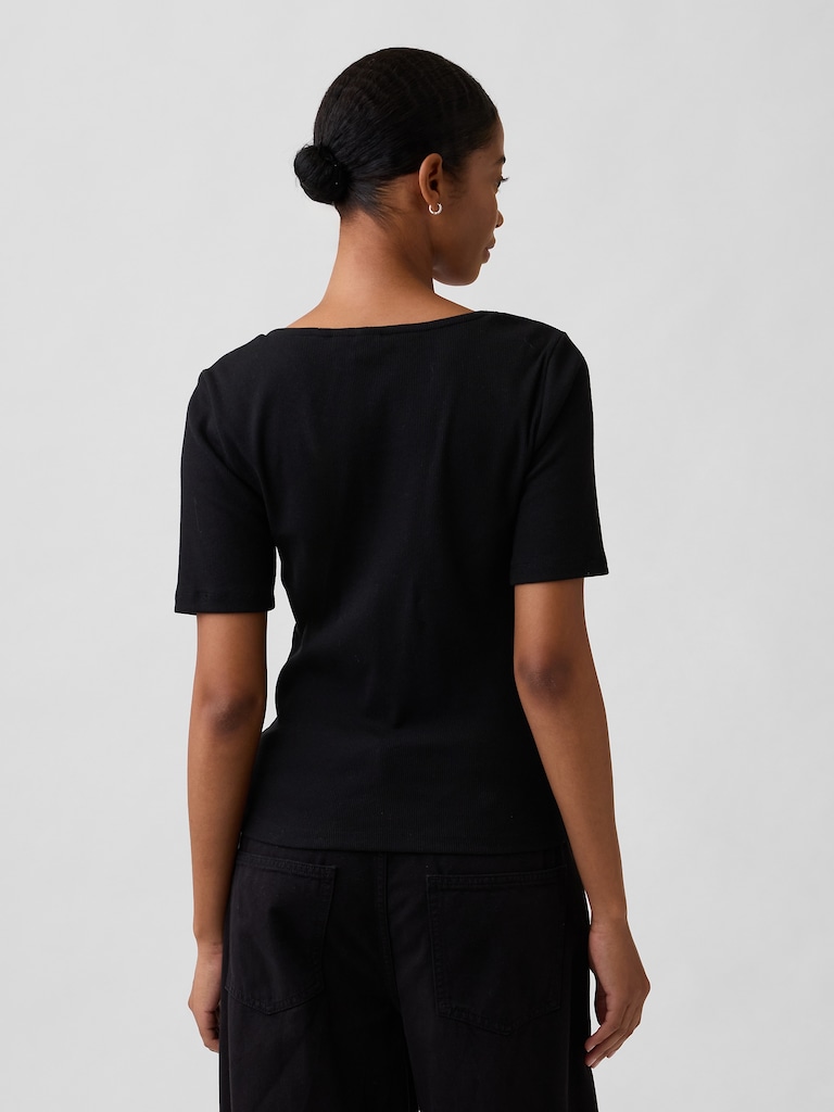 Ribbed Lace V-Neck Top