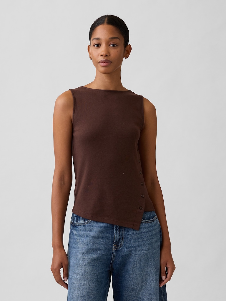Modern Ribbed Asymmetrical Button-Side Top