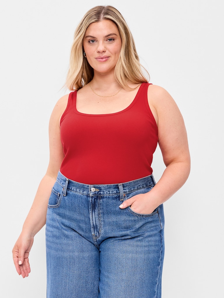 First-Layer Ribbed Scoop-Neck Tank Top