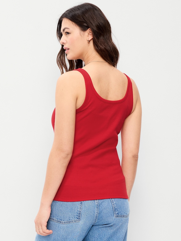 First-Layer Ribbed Scoop-Neck Tank Top