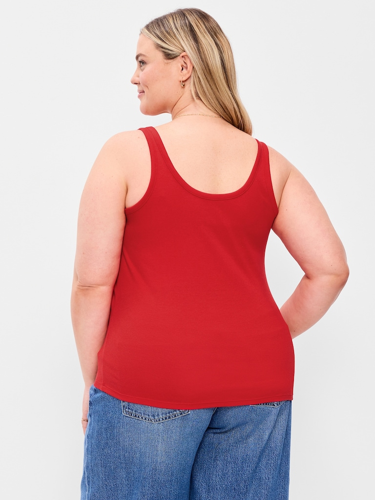 First-Layer Ribbed Scoop-Neck Tank Top