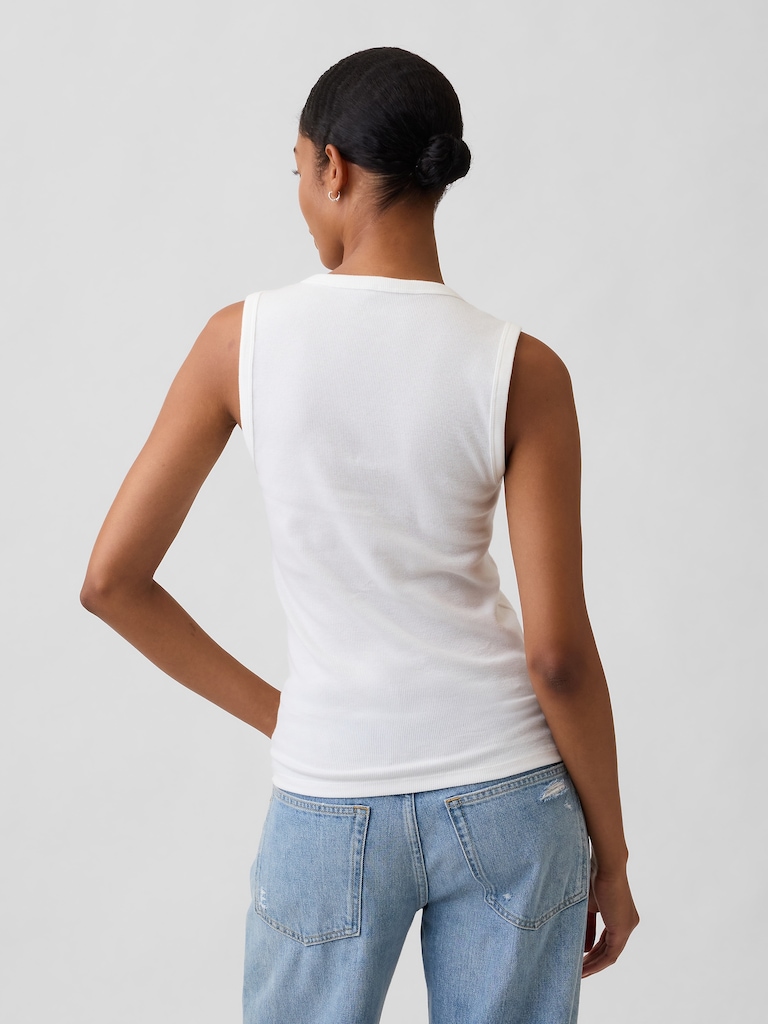 Ribbed Henley Tank Top
