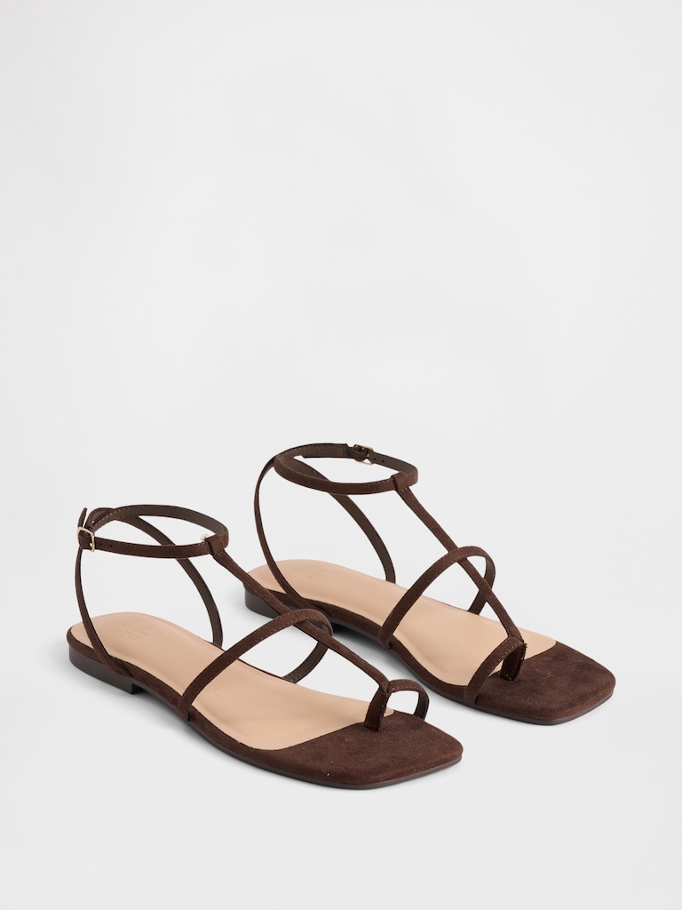 Vegan Suede T-Strap Sandals