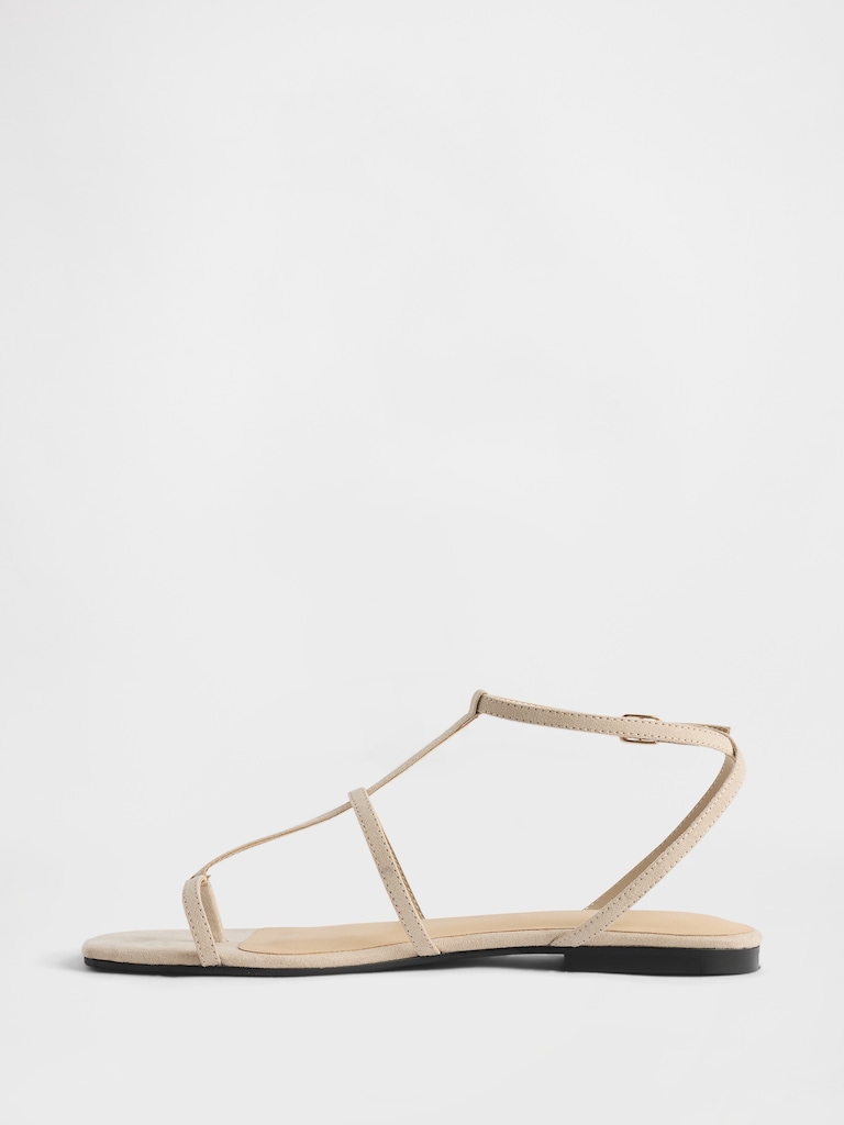 Vegan Suede T-Strap Sandals