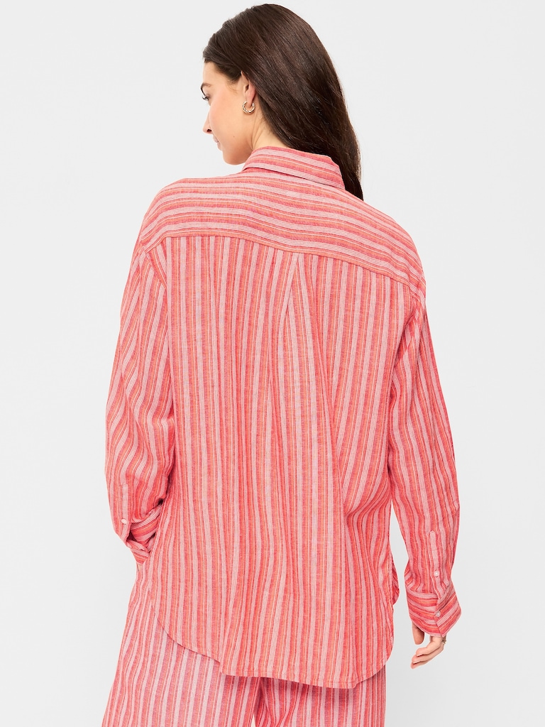 Linen-Blend Loose Button-Down Shirt