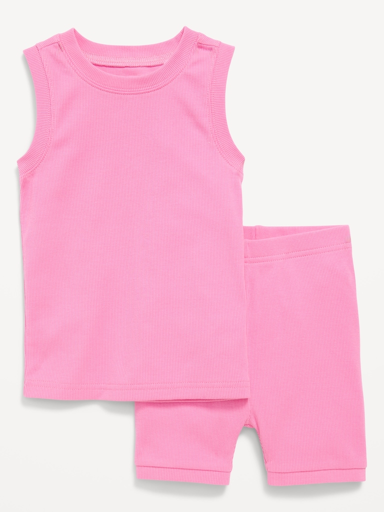 Snug-Fit Sleeveless Ribbed Pajama Set for Toddler & Baby