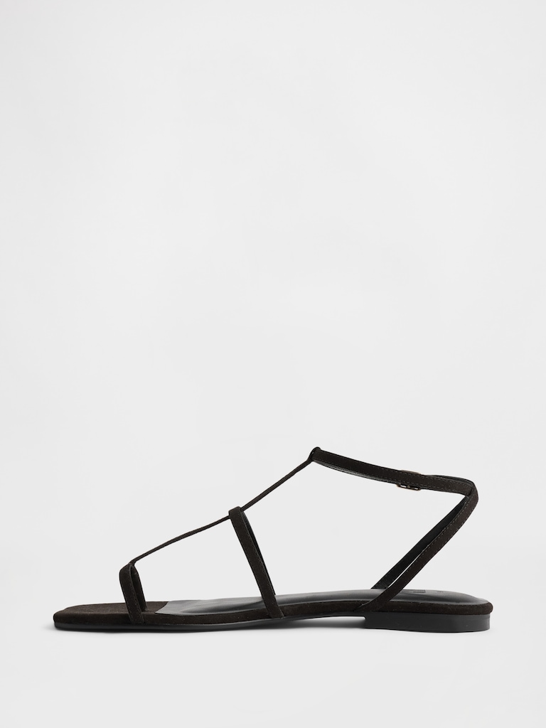 Vegan Suede T-Strap Sandals