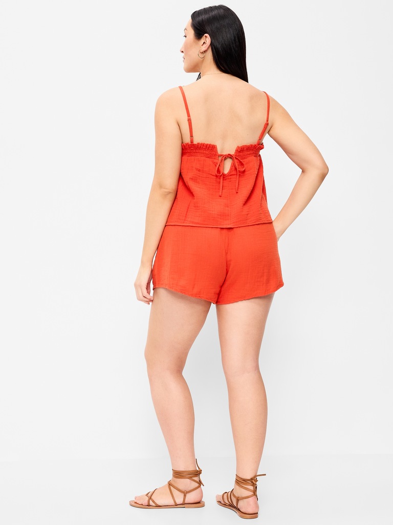 High-Waisted Crinkle Gauze Shorts