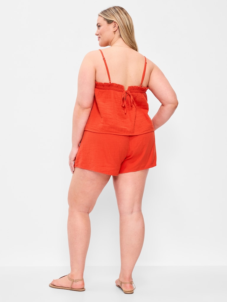 High-Waisted Crinkle Gauze Shorts