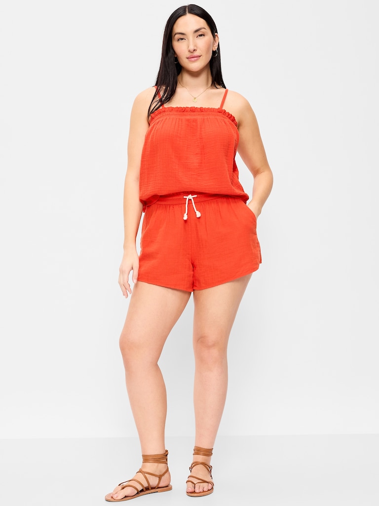High-Waisted Crinkle Gauze Shorts
