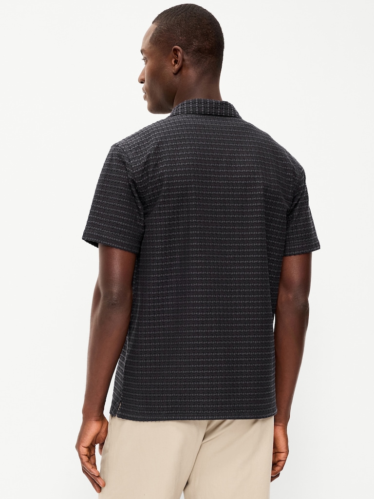 Short-Sleeve Textured Jacquard Camp Shirt