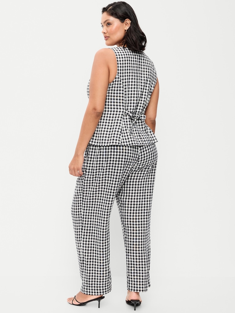 High-Waisted Linen-Blend Straight-Leg Pants