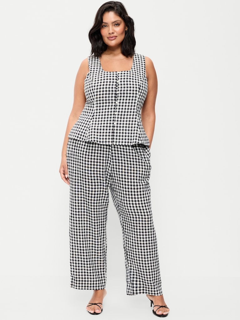 High-Waisted Linen-Blend Straight-Leg Pants