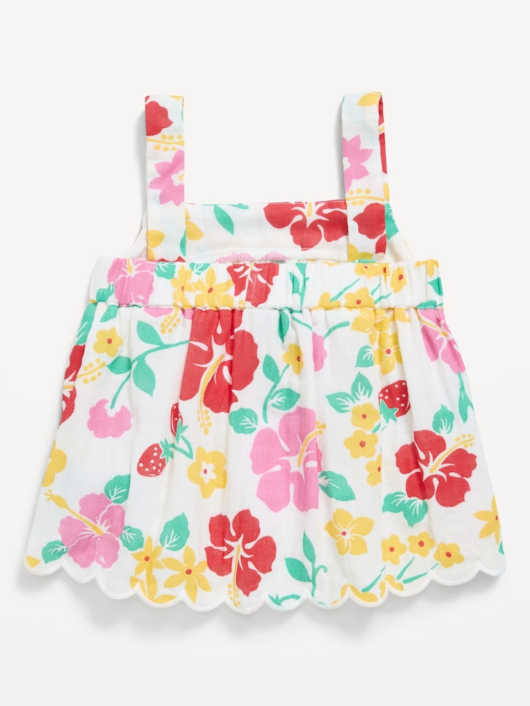 Sleeveless Double-Weave Scalloped-Hem Top for Toddler Girls