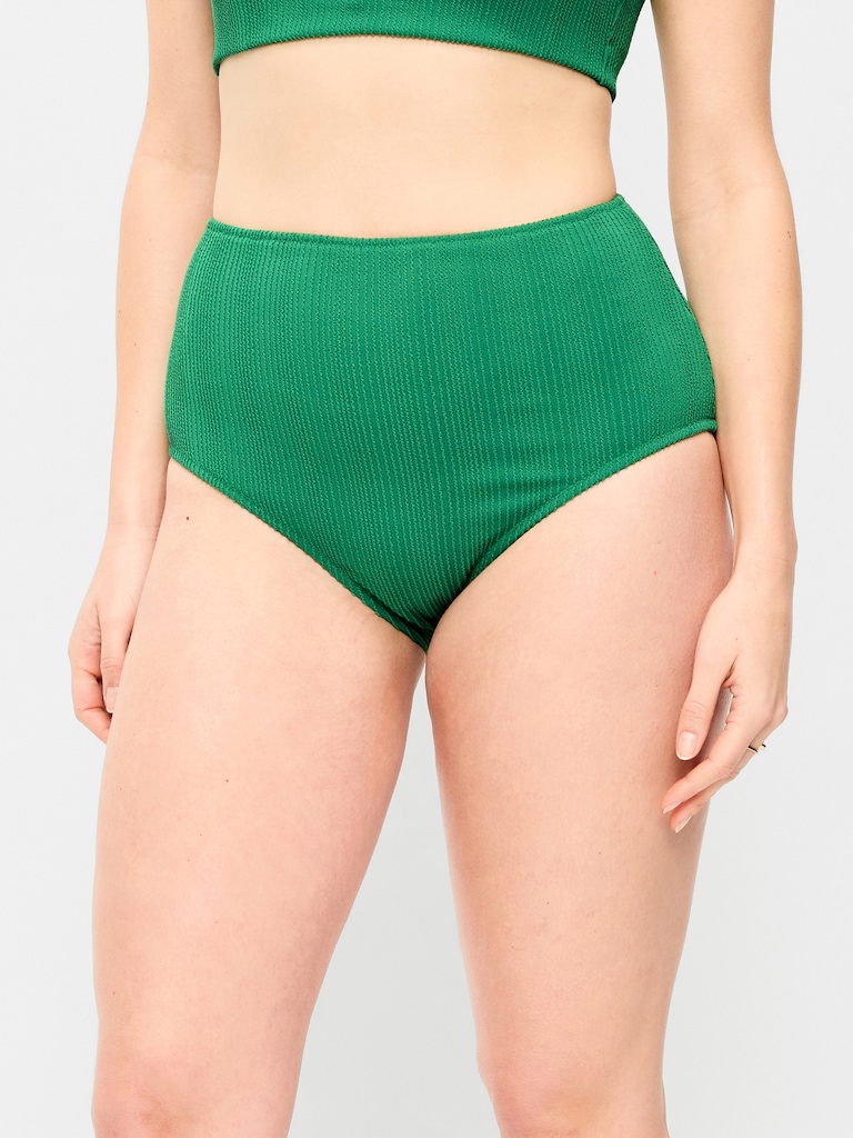 High-Waisted Ribbed Bikini Swim Bottoms