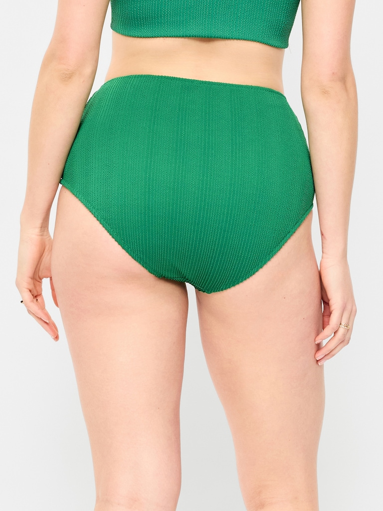 High-Waisted Ribbed Bikini Swim Bottoms