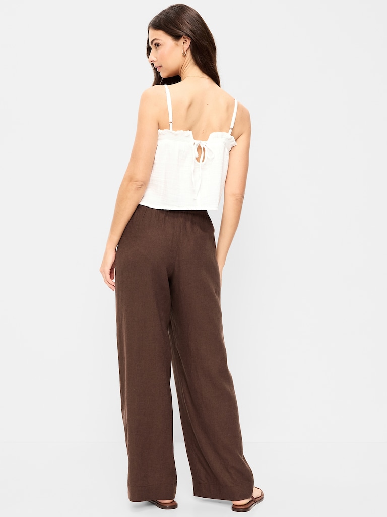 High-Waisted Linen-Blend Wide-Leg Pants