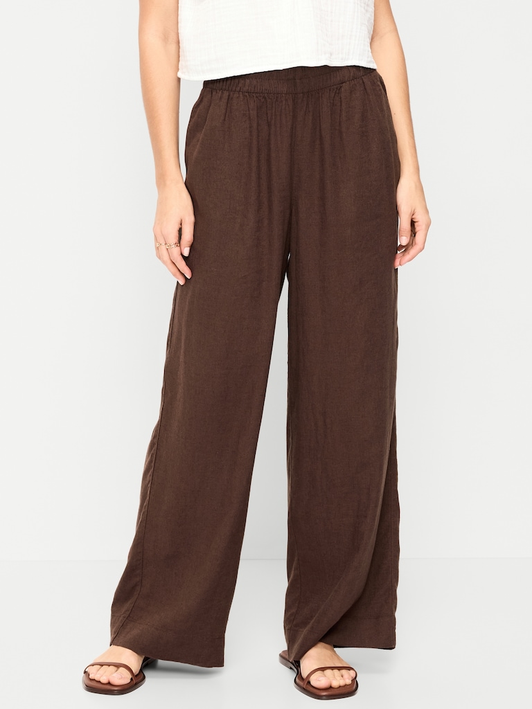 High-Waisted Linen-Blend Wide-Leg Pants