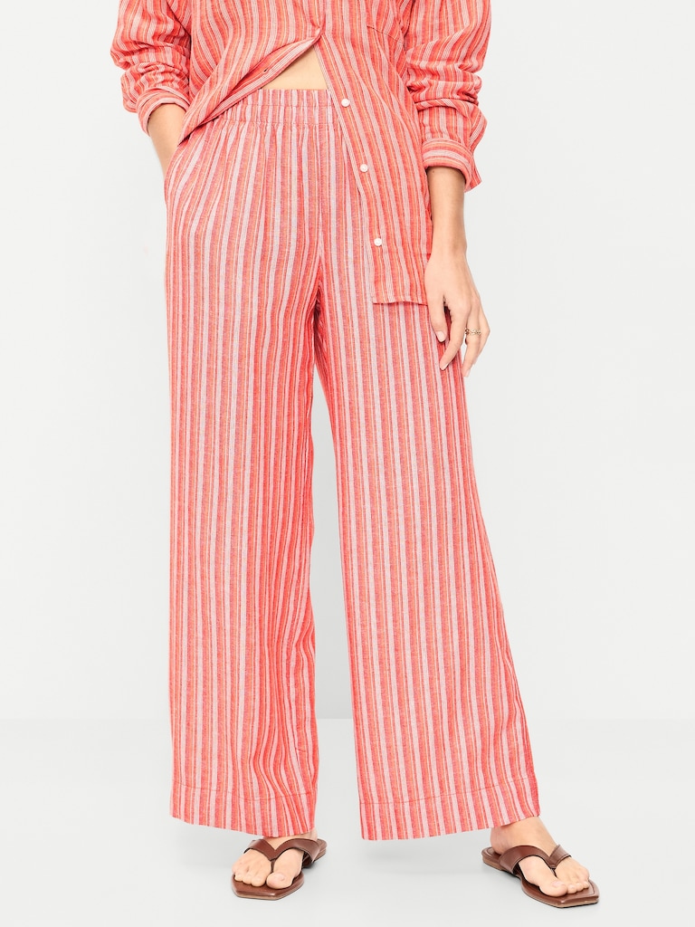 High-Waisted Linen-Blend Wide-Leg Pants