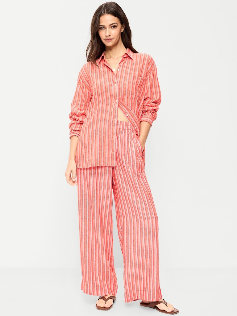 High-Waisted Linen-Blend Wide-Leg Pants