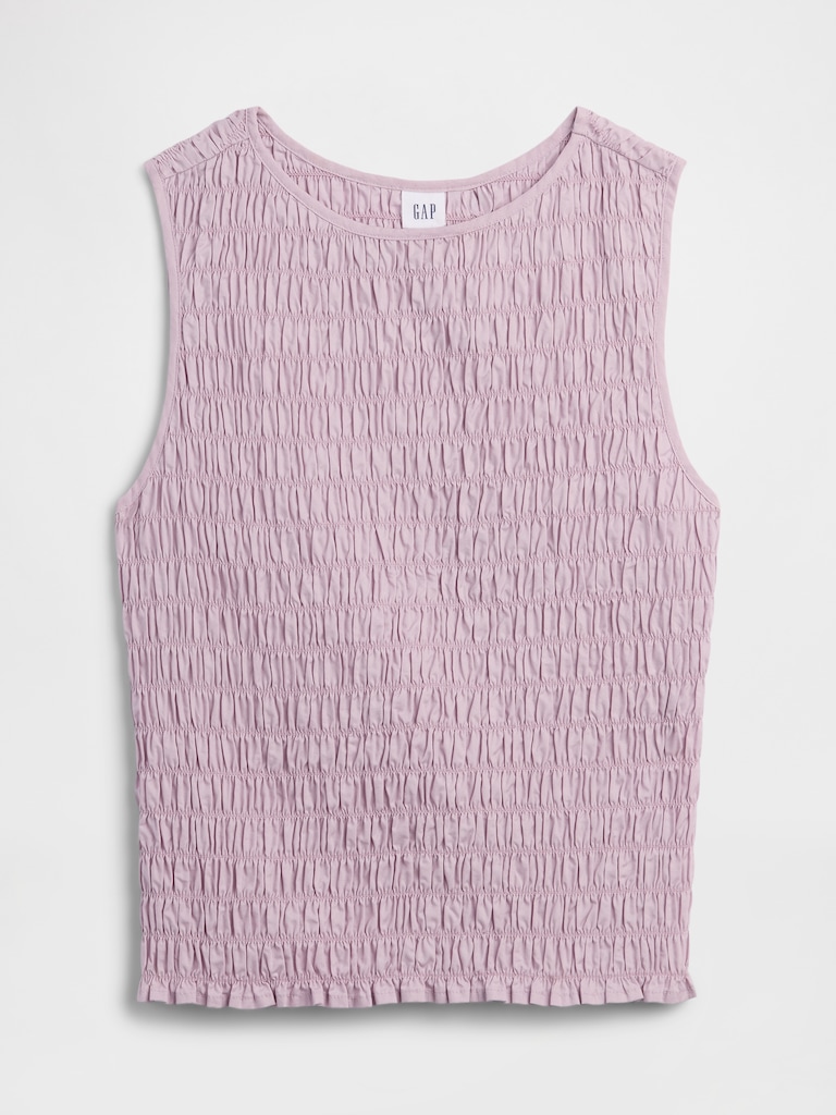 Smocked Sleeveless Boatneck Top