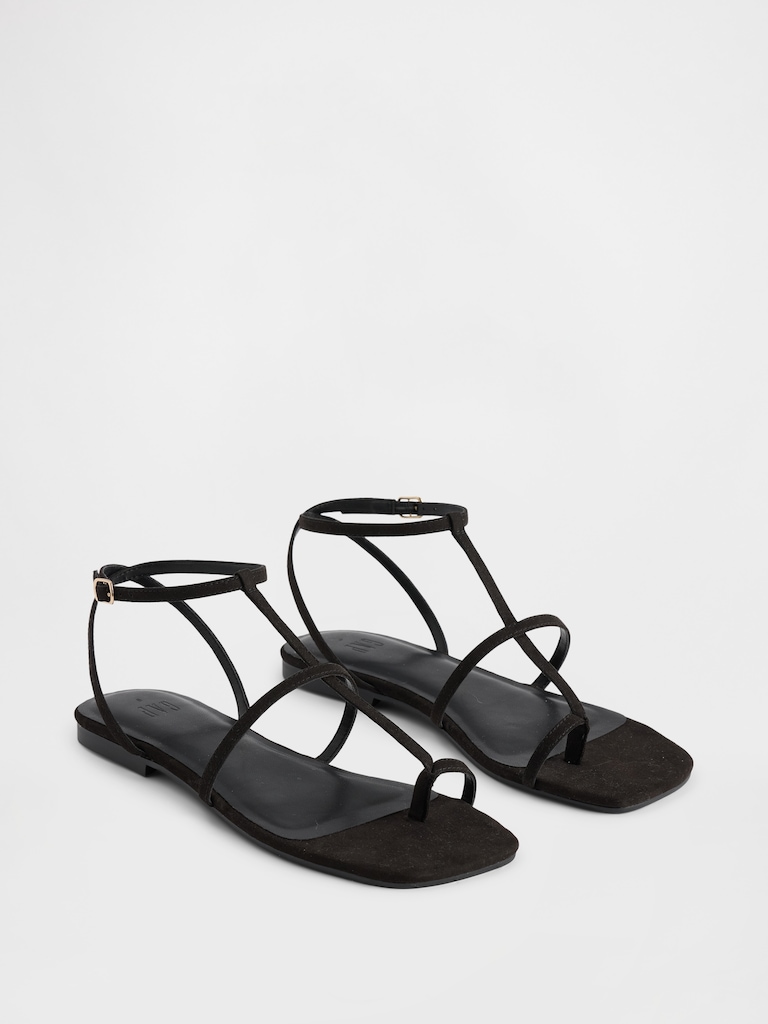 Vegan Suede T-Strap Sandals