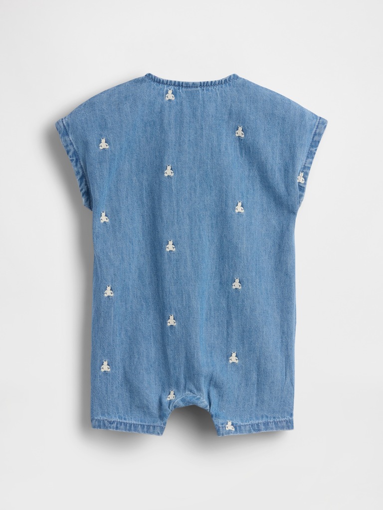 Baby Embroidered Brannan Bear Denim Shorty One-Piece
