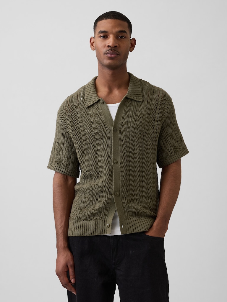 Herringbone Crochet Sweater Shirt