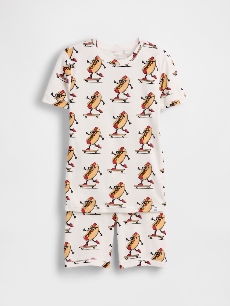 Kids Organic Brushed Cotton Hot Dog PJ Short Set