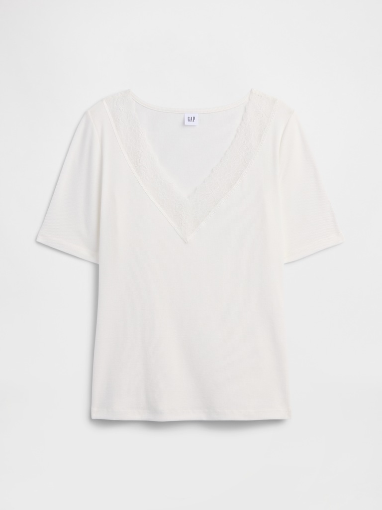 Ribbed Lace V-Neck Top