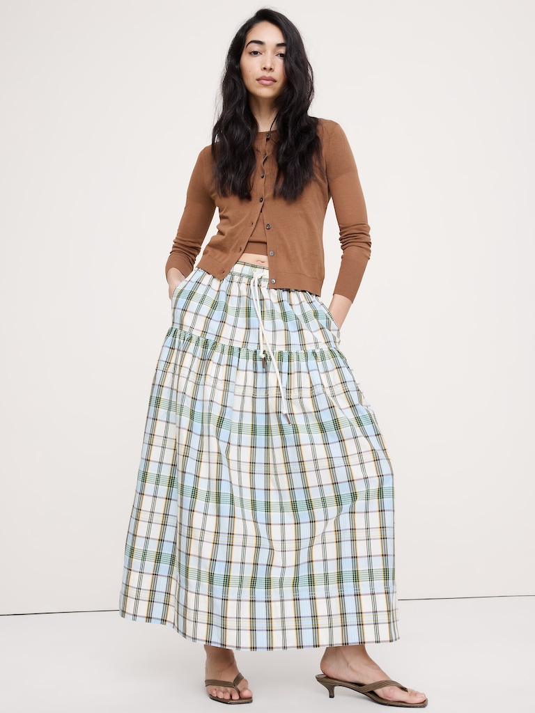 Cotton Poplin Tiered Maxi Skirt
