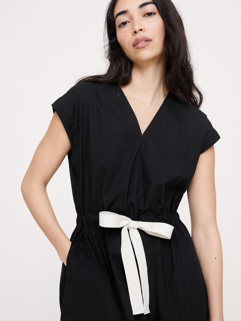 Stretch-Cotton Tie-Waist Maxi Dress