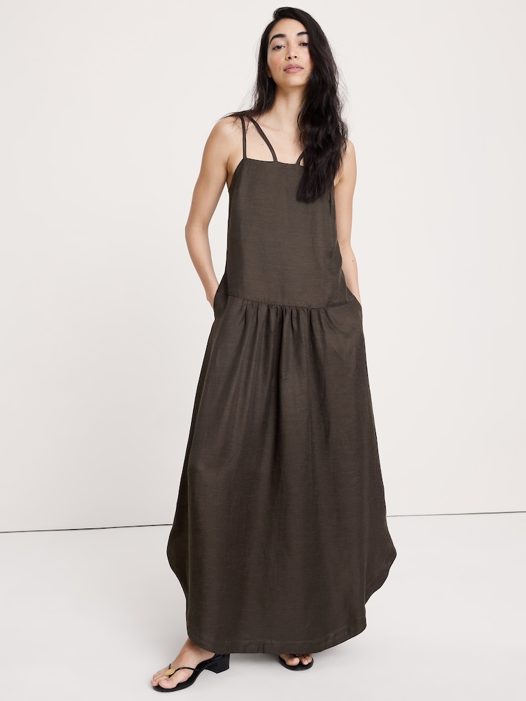 Viscose-Linen Drop-Waist Maxi Dress
