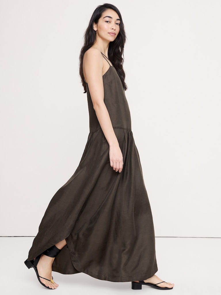 Viscose-Linen Drop-Waist Maxi Dress