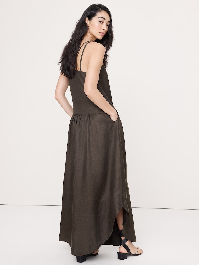Viscose-Linen Drop-Waist Maxi Dress