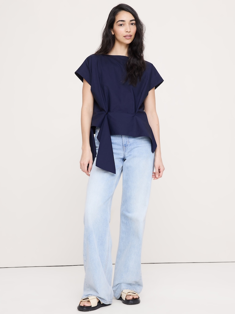 Cotton Poplin Boatneck Asymmetrical Top