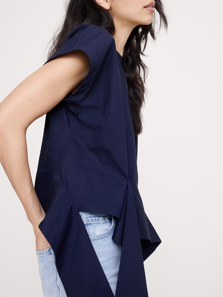 Cotton Poplin Boatneck Asymmetrical Top