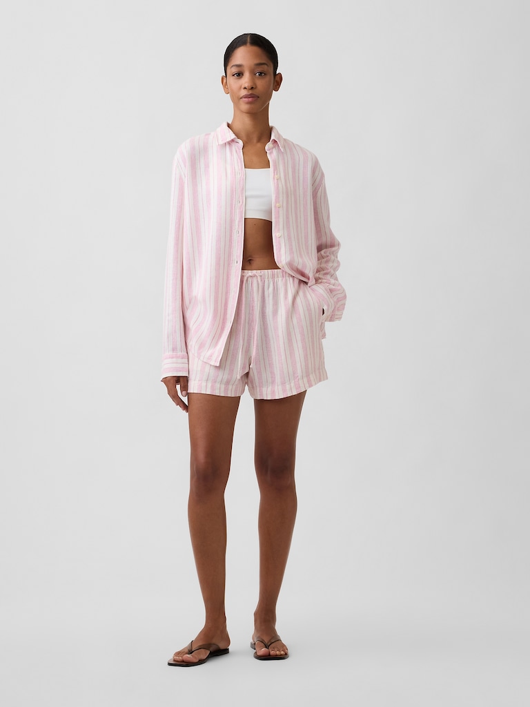 4" High Rise Pull-On Linen-Blend Shorts