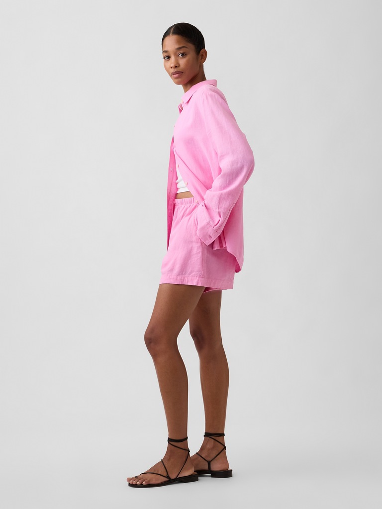 4" High Rise Pull-On Linen-Blend Shorts