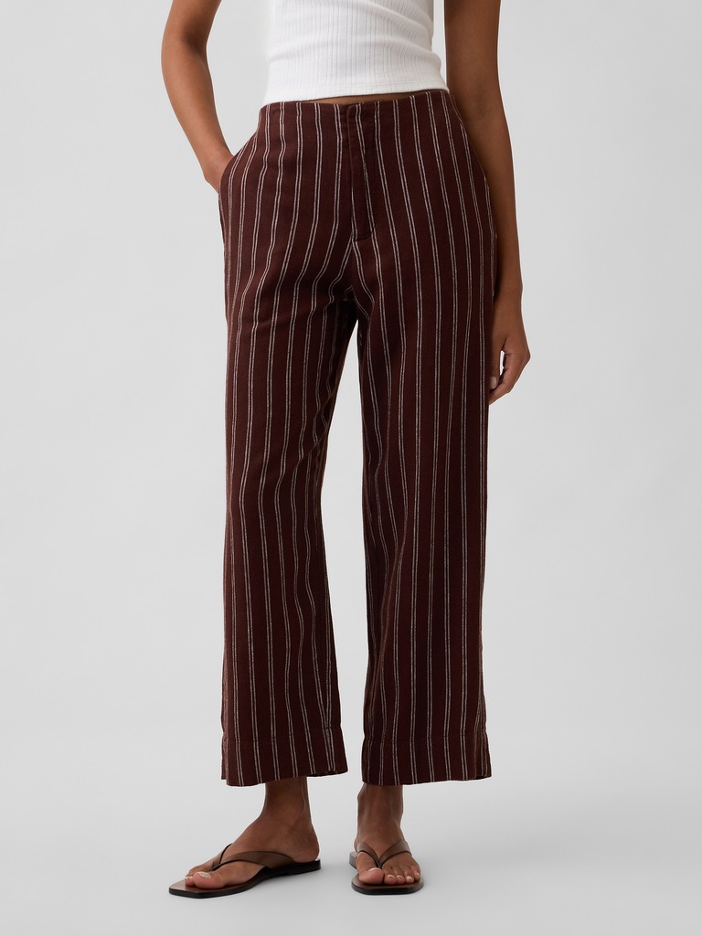 High Rise Linen-Blend Straight Crop Pants