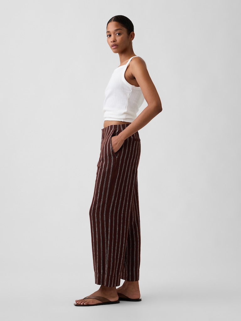 High Rise Linen-Blend Straight Crop Pants