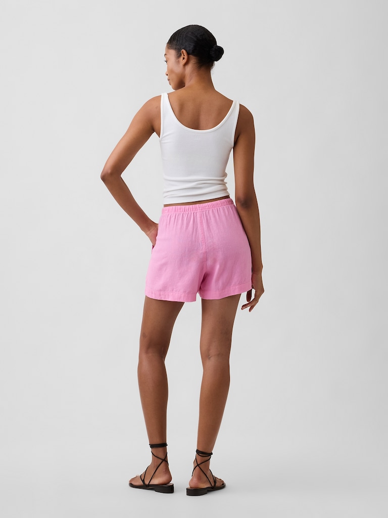 4" High Rise Pull-On Linen-Blend Shorts