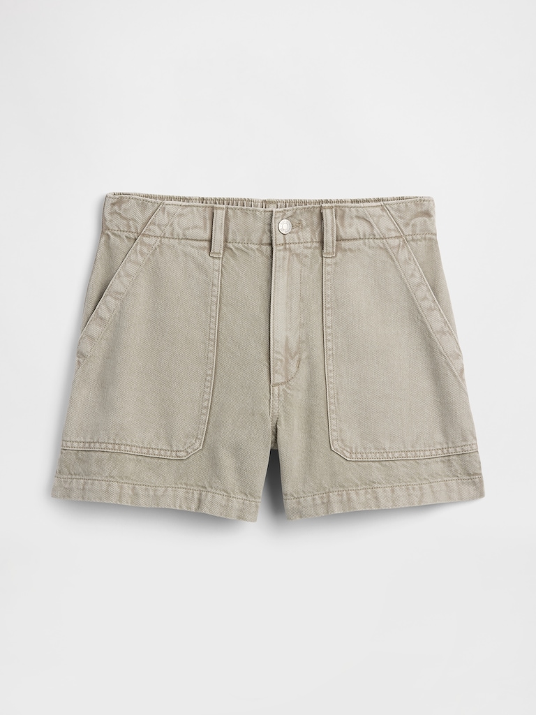 4" High Rise Denim Utility Shorts