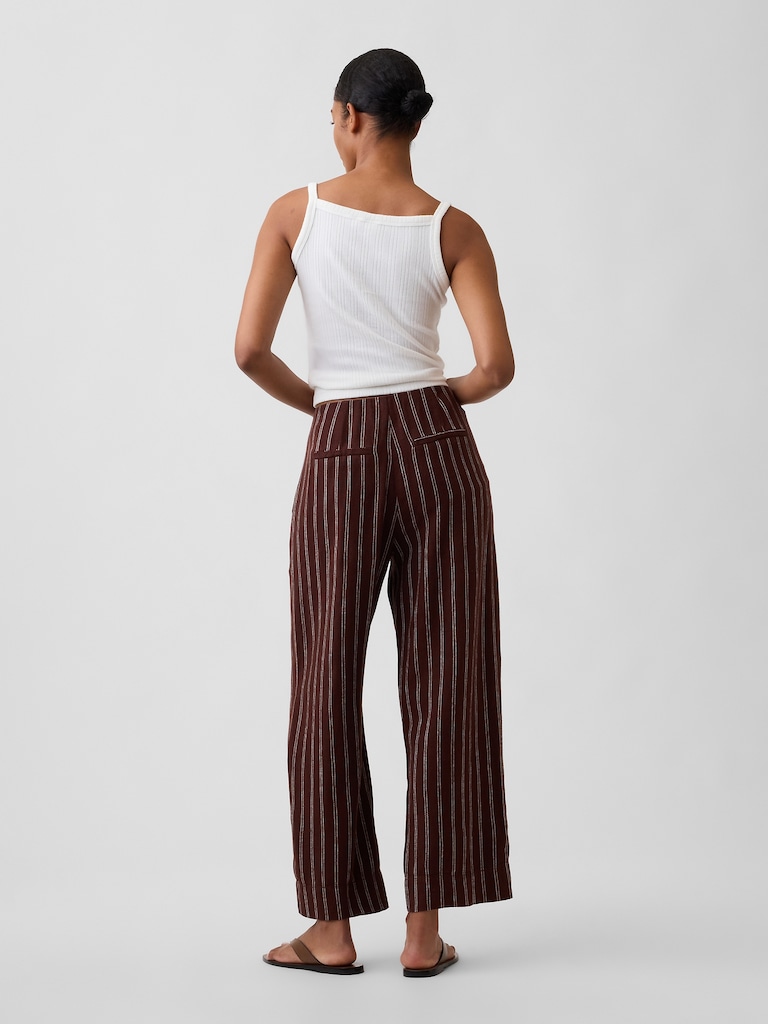 High Rise Linen-Blend Straight Crop Pants