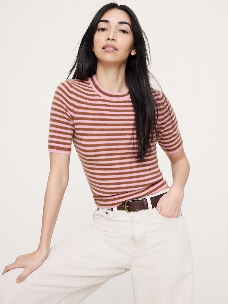 Lightweight Cashmere Short-Sleeve Sweater