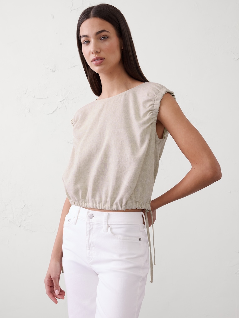 Linen-Blend Side-Tie Top