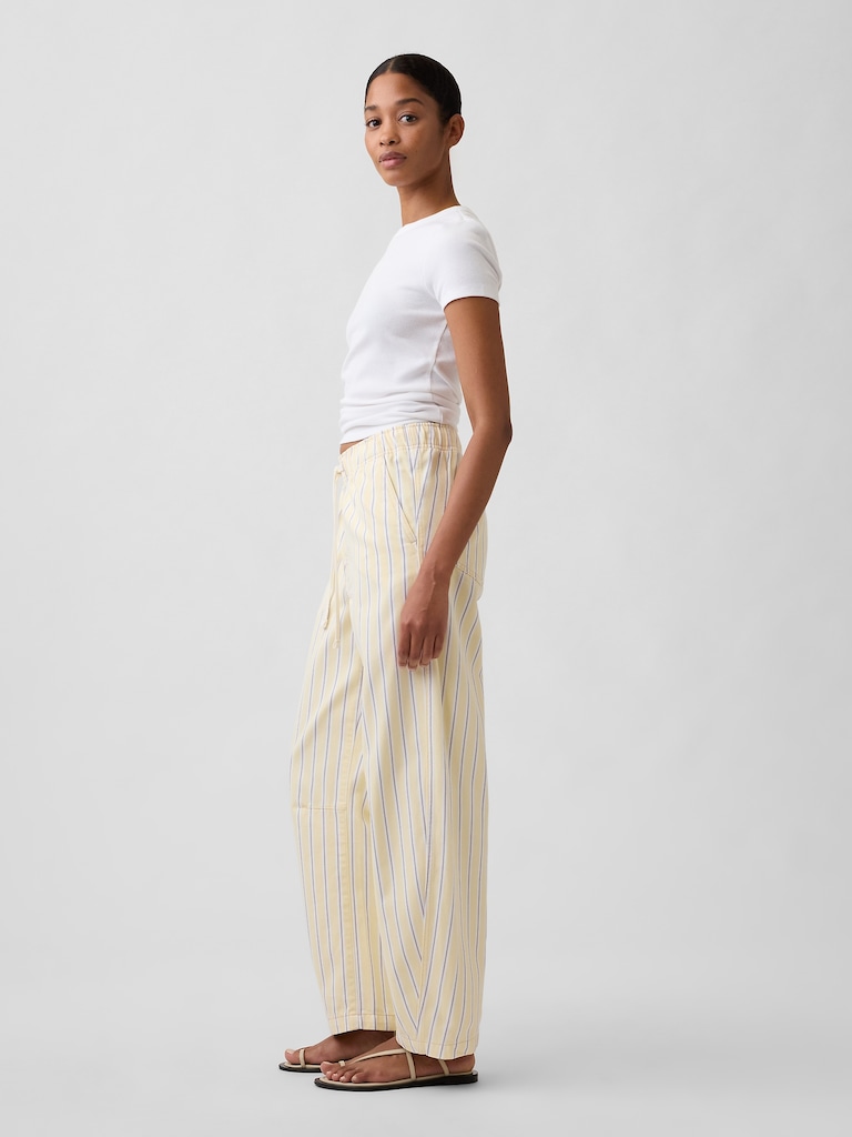 Mid Rise Stripe Pull-On Barrel Jeans
